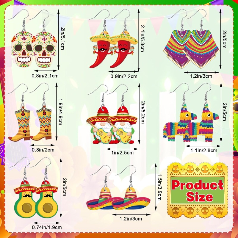8 Pairs Mexican Carnival Theme Earring Set